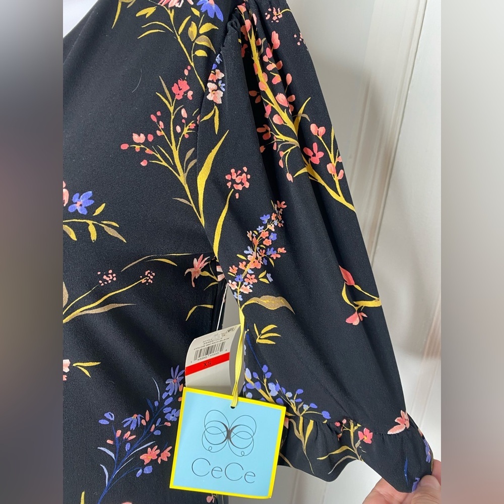 CeCe NWT Black Floral Ruffle Dress - Picture 6 of 9